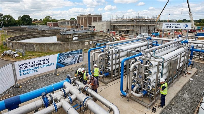 Workers installing new piping at the water treatment plant